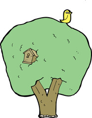 cartoon tree with birdhouse