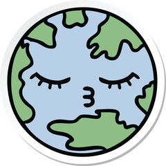 sticker of a cute cartoon planet earth