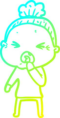 cold gradient line drawing cartoon angry old woman