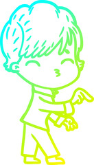 cold gradient line drawing cartoon woman thinking