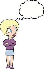 cartoon pretty woman with thought bubble