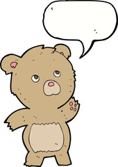 cartoon curious teddy bear with speech bubble