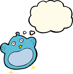 cartoon fat bird with thought bubble