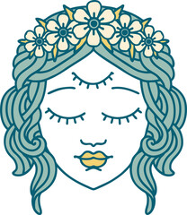 tattoo style icon of female face with third eye