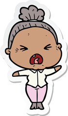 sticker of a cartoon angry old woman