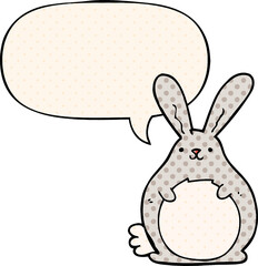 cartoon rabbit and speech bubble in comic book style