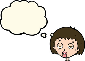 cartoon bored woman with thought bubble