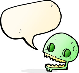 cartoon spooky skull with speech bubble