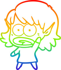 rainbow gradient line drawing cartoon shocked elf girl