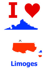 Karte von Frankreich Flagge Farbe mit der Stadt Limoges