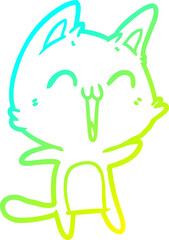 cold gradient line drawing happy cartoon cat