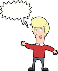 cartoon man sticking out tongue with speech bubble
