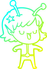 cold gradient line drawing happy alien girl cartoon