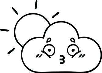 line drawing cartoon storm cloud and sun