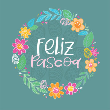 Lettering in spanish about Easter for flyer and print design. Vector illustration. Templates for banners, posters, greeting postcards.