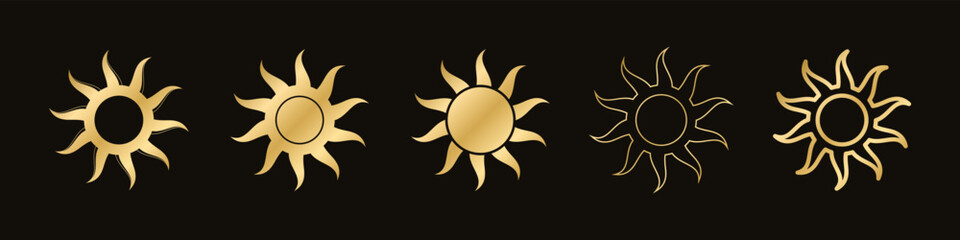 Golden boho celestial sun icon logo set. Simple modern abstract design for templates, prints, web, social media posts