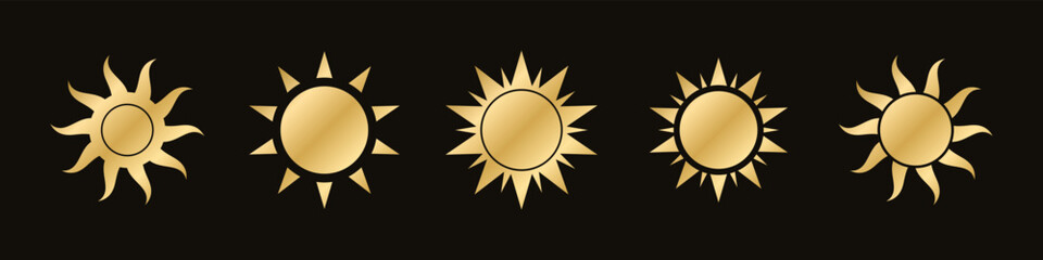 Golden boho celestial sun icon logo set. Simple modern abstract design for templates, prints, web, social media posts