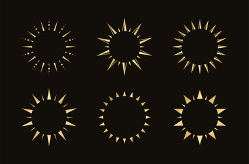 Golden boho celestial sun rays frame set. Simple modern abstract design for templates, prints, web, social media posts