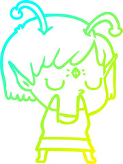 cold gradient line drawing cartoon alien girl