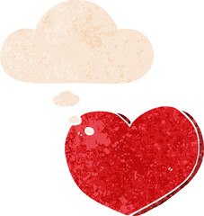 cartoon love heart and thought bubble in retro textured style