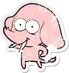 distressed sticker of a happy cartoon elephant