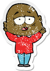 distressed sticker of a cartoon tired bald man