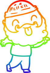 rainbow gradient line drawing man with beard sticking out tongue