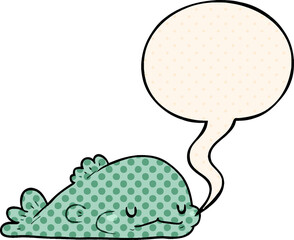 cute cartoon fish and speech bubble in comic book style