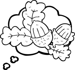 thought bubble cartoon acorns and leaves