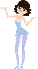 cartoon woman in cocktail dress
