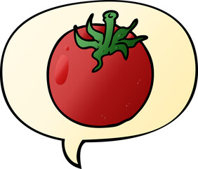 cartoon fresh tomato and speech bubble in smooth gradient style