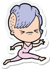 sticker of a cartoon annoyed hipster girl