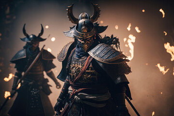 Naklejka premium Sengoku period warlords fighting on the battlefield, Generative AI