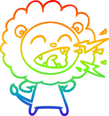 Obraz premium rainbow gradient line drawing cartoon roaring lion