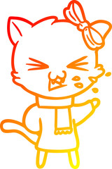 warm gradient line drawing cartoon cat