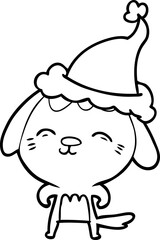 happy line drawing of a dog wearing santa hat