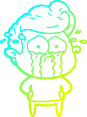 cold gradient line drawing cartoon crying man