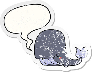 cartoon whale and speech bubble distressed sticker