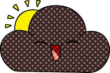 quirky comic book style cartoon sun and happy storm cloud