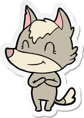 sticker of a friendly cartoon wolf
