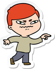 sticker of a cartoon angry man pointing