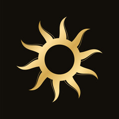 Gold boho celestial sun icon logo. Simple modern abstract design for templates, prints, web, social media posts