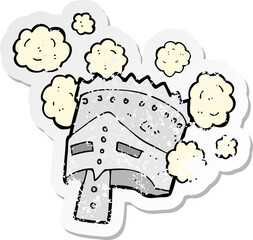 retro distressed sticker of a cartoon helmet