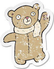 retro distressed sticker of a cute cartoon teddy bear