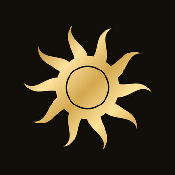 Gold boho celestial sun icon logo. Simple modern abstract design for templates, prints, web, social media posts