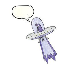 speech bubble textured cartoon flying saucer