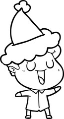laughing line drawing of a man wearing santa hat