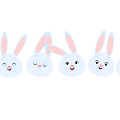 Muzzles of cute blue rabbits in a seamless border