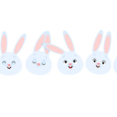 Muzzles of cute blue rabbits in a seamless border