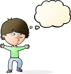 cartoon suspicious man with thought bubble